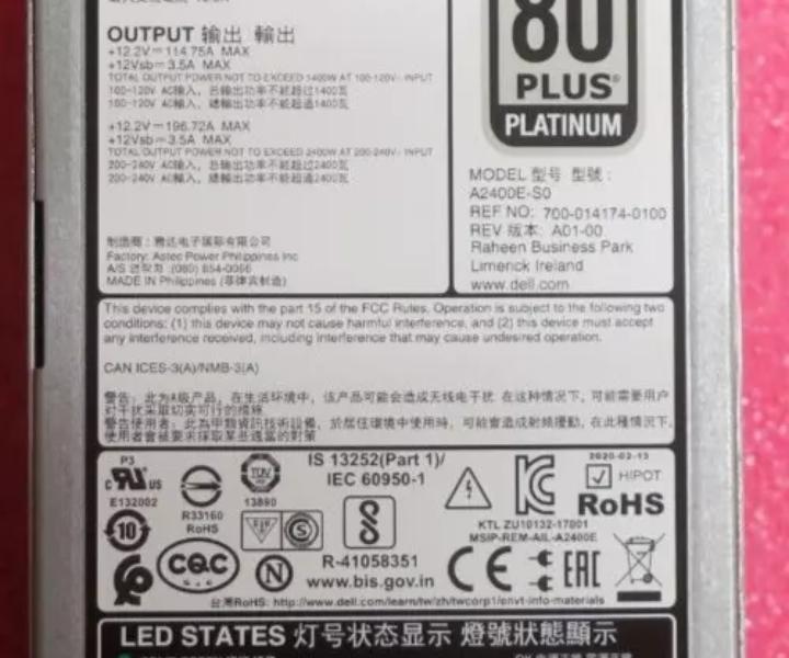 Hot-Plug 80-Plus C6400 2400W D3V0D