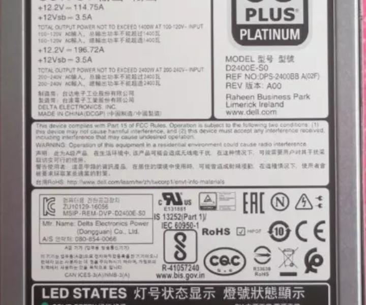 R740xd C6400 2400W 80Plus J1CC3