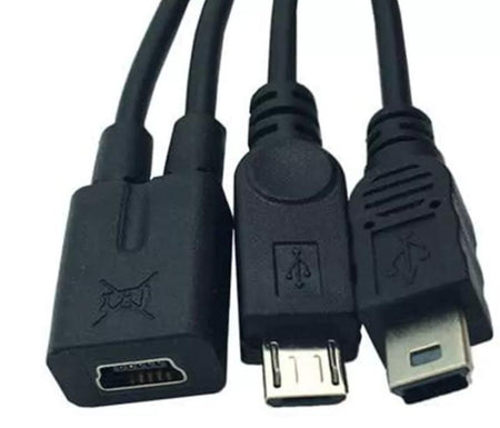 10x USB Mini Female to Mini USB Male Micro Male 2 in 1 Converter Charging Cable