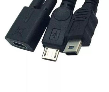 10x USB Mini Female to Mini USB Male Micro Male 2 in 1 Converter Charging Cable