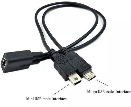 10x USB Mini Female to Mini USB Male Micro Male 2 in 1 Converter Charging Cable