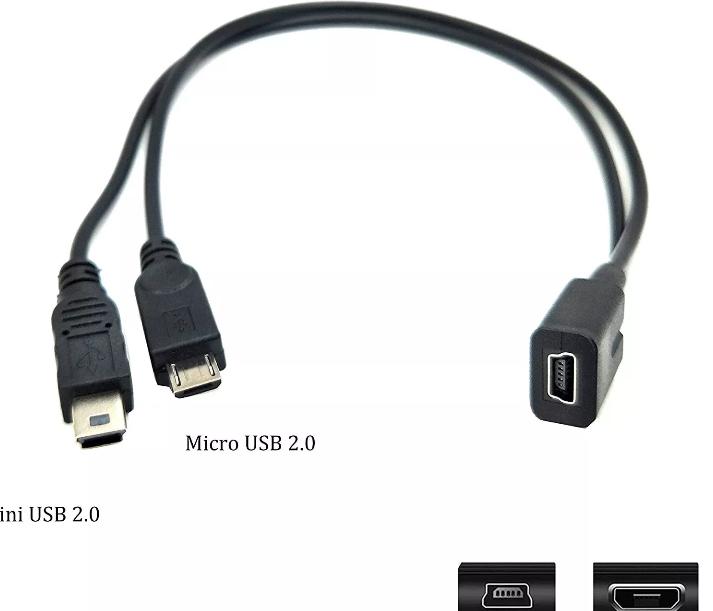 10x USB Mini Female to Mini USB Male Micro Male 2 in 1 Converter Charging Cable