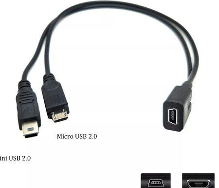 10x USB Mini Female to Mini USB Male Micro Male 2 in 1 Converter Charging Cable