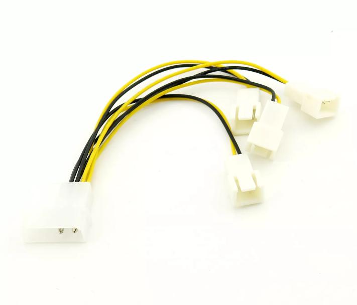 1pc Molex Male To 4 Way 3 Pin Computer Power Multi Fan Splitter Adapter Cable