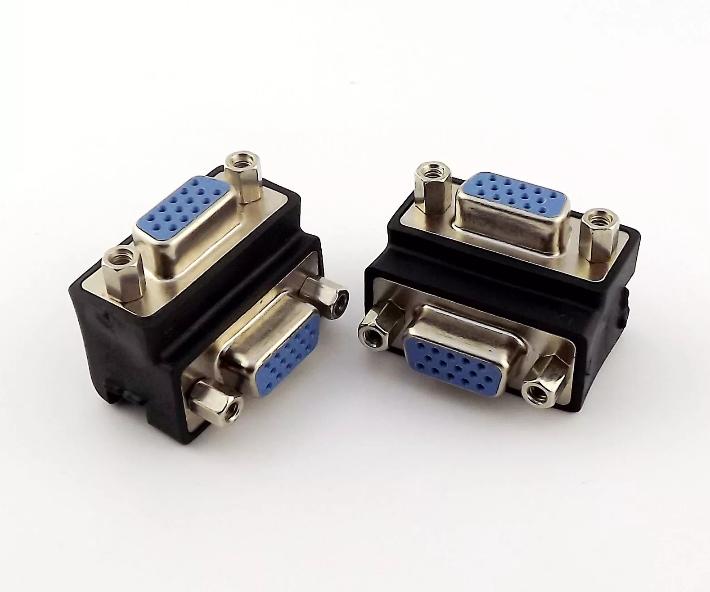 1x 90 Degree Right Angle 15 Pin VGA SVGA Female to Female Jack Connector Adapter