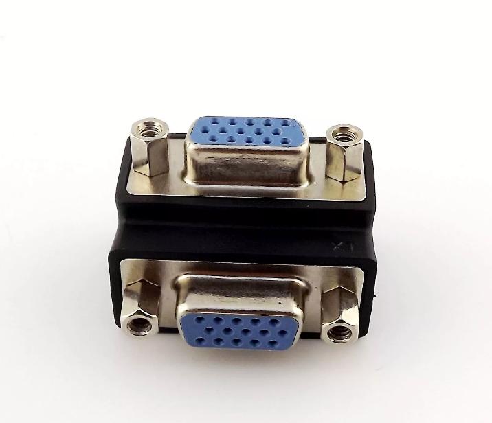 1x 90 Degree Right Angle 15 Pin VGA SVGA Female to Female Jack Connector Adapter
