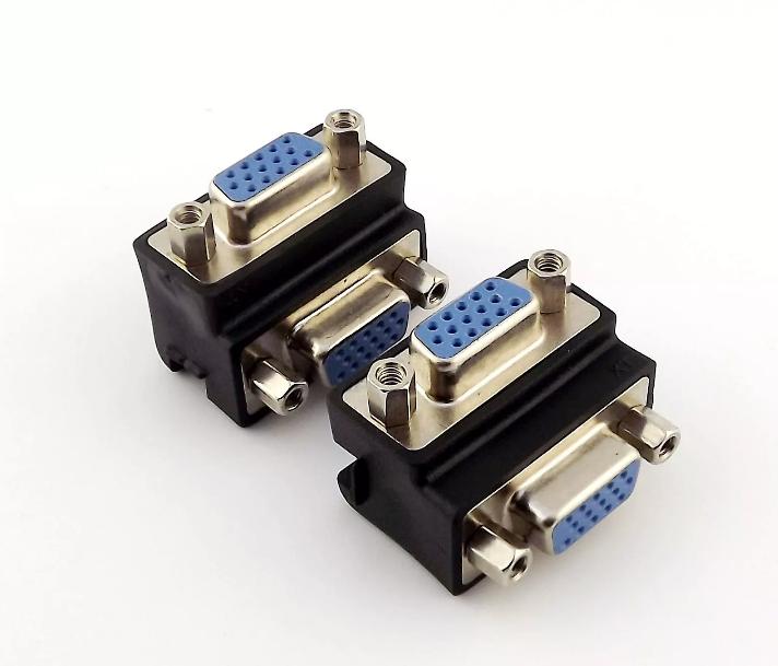 1x 90 Degree Right Angle 15 Pin VGA SVGA Female to Female Jack Connector Adapter