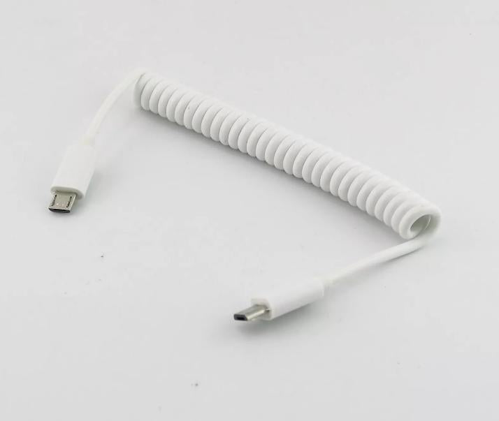 1x Micro USB B 5 Pin Male to Male Plug Spiral Coiled Cable Adapter White 3ft