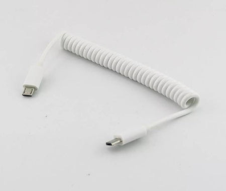 1x Micro USB B 5 Pin Male to Male Plug Spiral Coiled Cable Adapter White 3ft