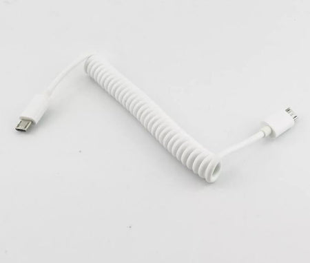 1x Micro USB B 5 Pin Male to Male Plug Spiral Coiled Cable Adapter White 3ft
