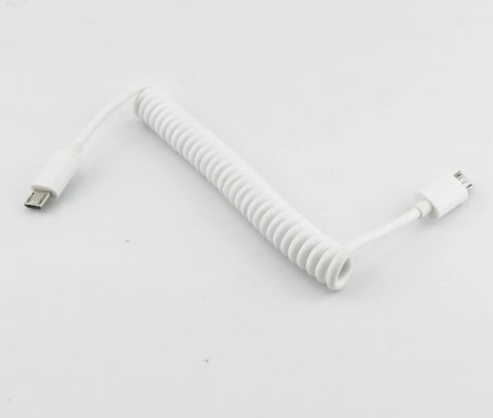 1x Micro USB B 5 Pin Male to Male Plug Spiral Coiled Cable Adapter White 3ft