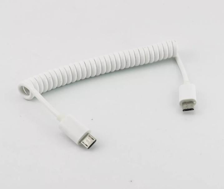 1x Micro USB B 5 Pin Male to Male Plug Spiral Coiled Cable Adapter White 3ft