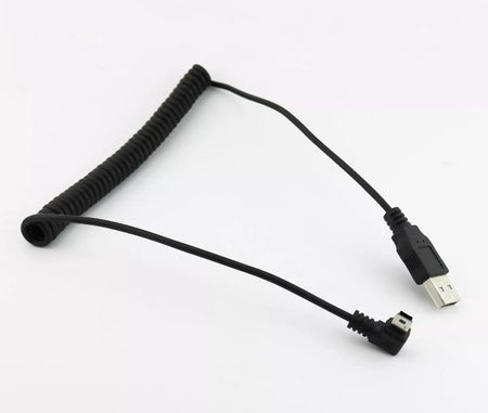 1x USB 2 0 Spiral Coiled Cable A Male to Mini B 5 PIN Male Left Angled 90 Degree