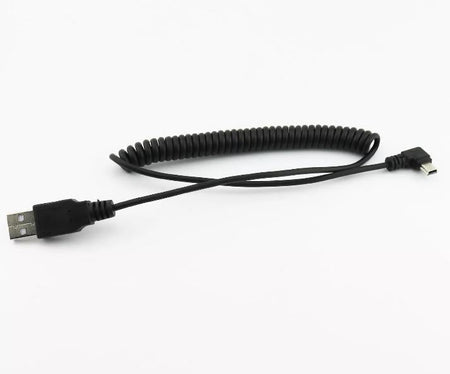 1x USB 2 0 Spiral Coiled Cable A Male to Mini B 5 PIN Male Left Angled 90 Degree