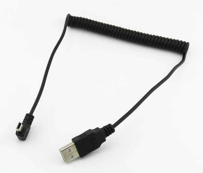 1x USB 2 0 Spiral Coiled Cable A Male to Mini B 5 PIN Male Left Angled 90 Degree