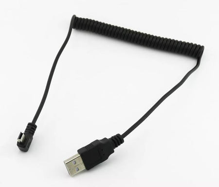1x USB 2 0 Spiral Coiled Cable A Male to Mini B 5 PIN Male Left Angled 90 Degree
