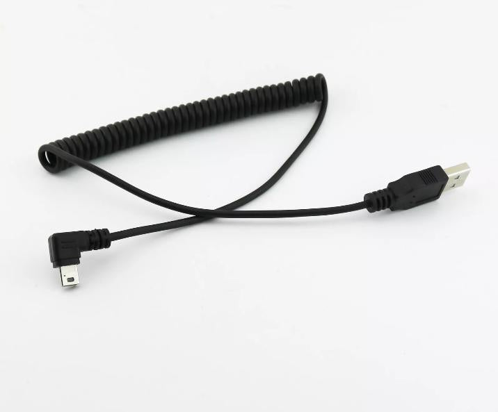 1x USB 2 0 Spiral Coiled Cable A Male to Mini B 5 PIN Male Left Angled 90 Degree