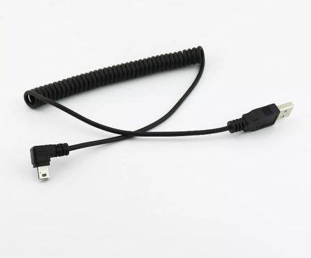 1x USB 2 0 Spiral Coiled Cable A Male to Mini B 5 PIN Male Left Angled 90 Degree