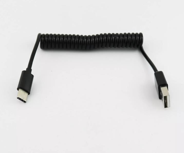 1x USB 3 1 Type C Male to 2 0 A Male Coiled Data Sync Cable Adapter Black 3FT