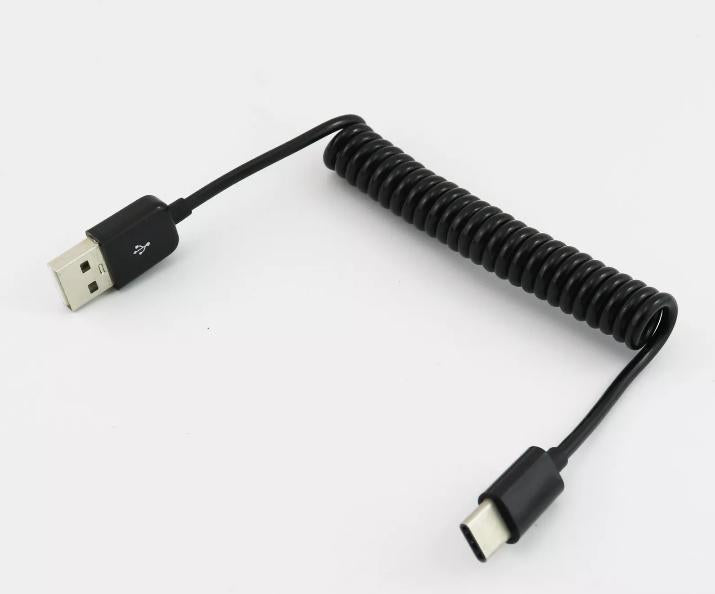 1x USB 3 1 Type C Male to 2 0 A Male Coiled Data Sync Cable Adapter Black 3FT