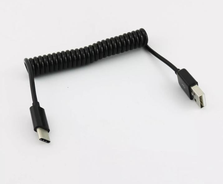 1x USB 3 1 Type C Male to 2 0 A Male Coiled Data Sync Cable Adapter Black 3FT