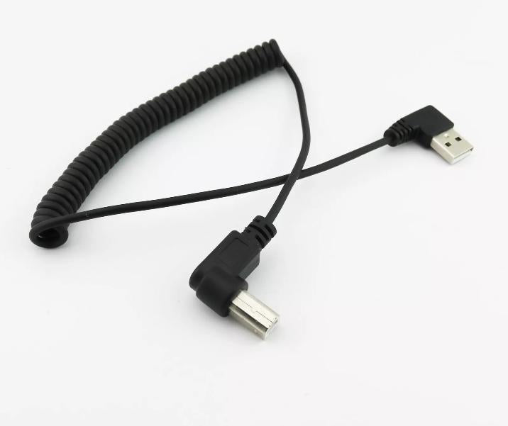 5FT Spiral Coiled USB 2 0 B Right Angle Male to A Right Angled Male Plug Cable