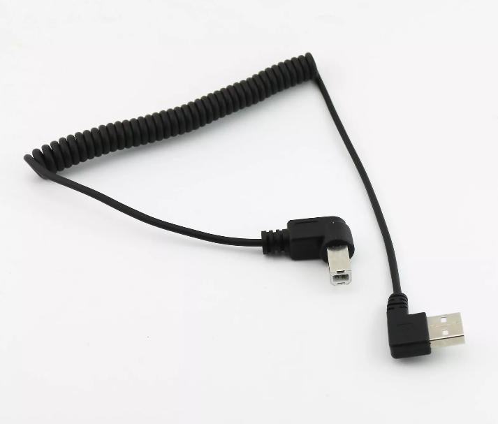 5FT Spiral Coiled USB 2 0 B Right Angle Male to A Right Angled Male Plug Cable