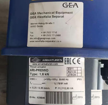 65 GEA ARI-PREMIO 1 6kN CE IP65 GEA ARI-PREMIO 1 6kN CE IP65 230V 78 91mA 0 25 0 30mm s