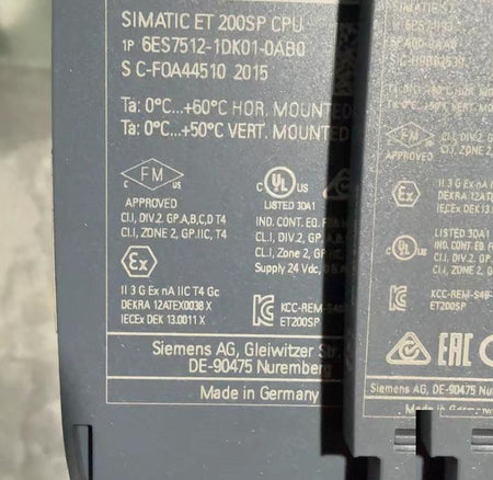 6ES7512-1DK01-0AB0 SIMATIC ET 200SP CPU 24V PLC