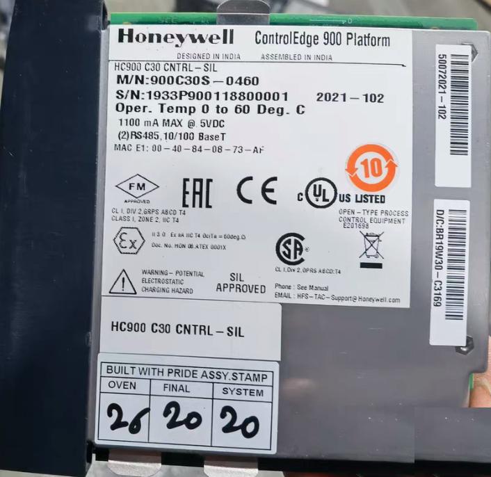 900C30S-0460 Honeywell HC900 C30 SIL 0 60 RS485 10 100 BaseT 1933P900118800001 2021 FM UL Ex IIC T4