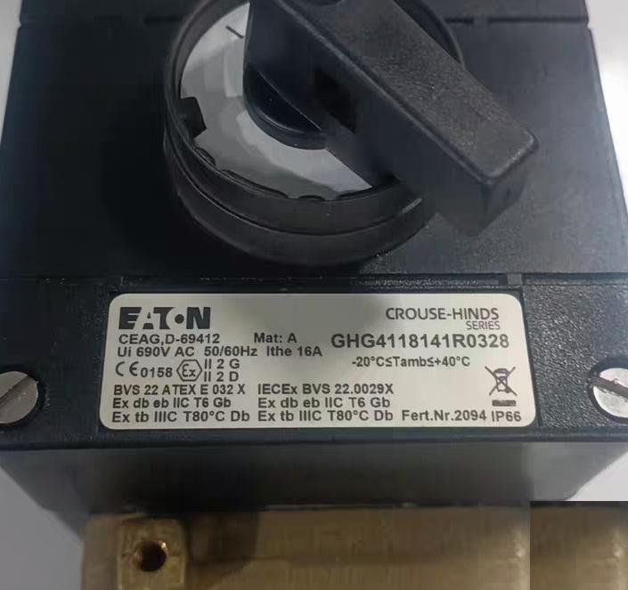 98 EATON CEAG D-69412 690V AC 50 60Hz 16A EATON CEAG D-69412 690V AC 50 60Hz 16A Ex db eb IIIC T6 Gb -20℃ 40℃
