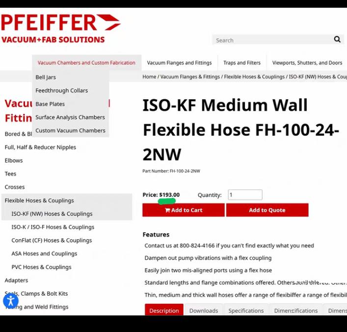 AMAT 3400-01067 Pfeiffer N-C ISO-KF Medium Wall Flexible Hose FH-100-24-2NWKF25 24 60MM 2 HOSEFLEX BLWS THIN-WALL NW25 X NW25 24inch LG SST