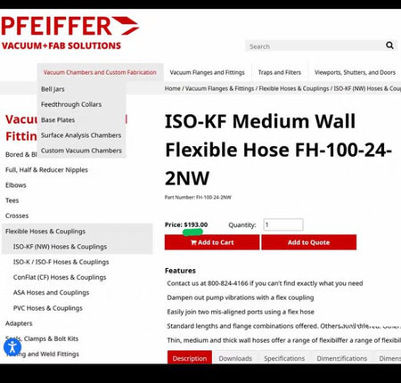 AMAT 3400-01067 Pfeiffer N-C ISO-KF Medium Wall Flexible Hose FH-100-24-2NWKF25 24 60MM 2 HOSEFLEX BLWS THIN-WALL NW25 X NW25 24inch LG SST