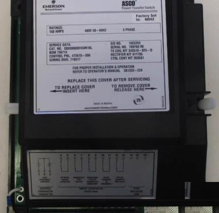 ASCO EMERSON P N 473670-006 60Hz 150A 480V