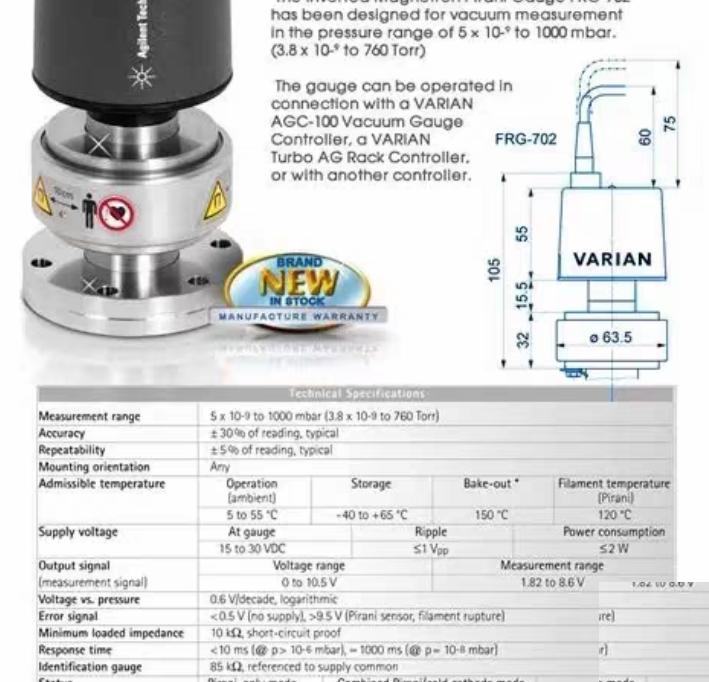 Agilent FRG702CF35 Active Full Range Pirani And Inverted Magnetron GaugeFRG-702 DN 40 2 75 ConFlat 8 10