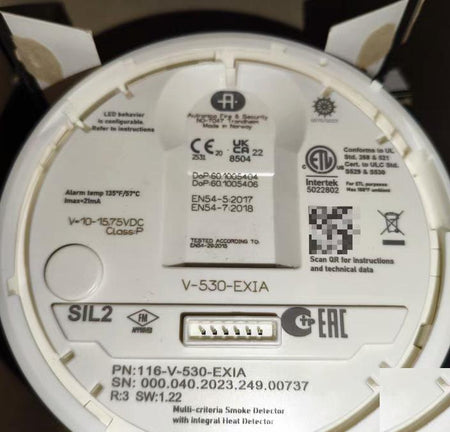 Autronica V-530-EXIA 116-V-530-EXIA 10-15 75VDC CE EN54-5 2017 EN54-7 2018