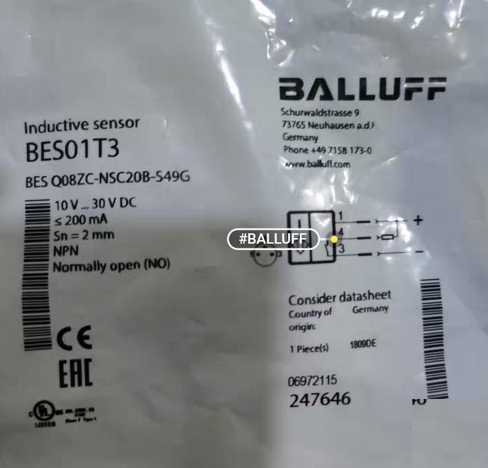 BALLUFF BES01T3 BES Q08ZC-NSC20B-S49G 10-30V DC 200mA NPN NO 2mm 7
