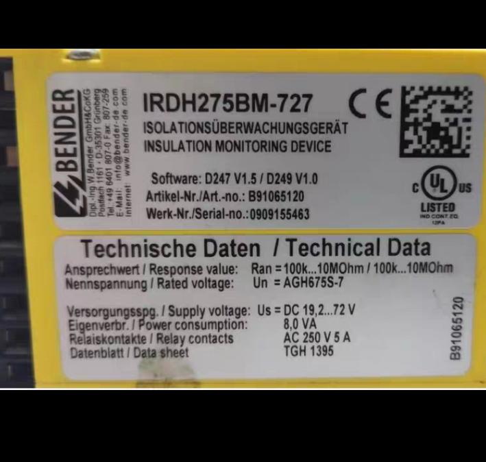 BENDER IRDH275BM-727 A-Isometer B91065100 D247 V1 5