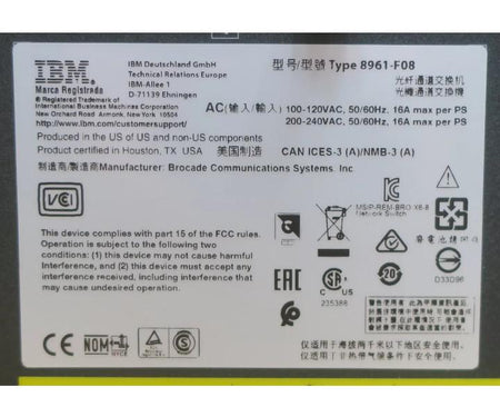 X6-8 SAN512B-6 8-Slot 8961-F08 FC32-48 Gen6 2xCPX6