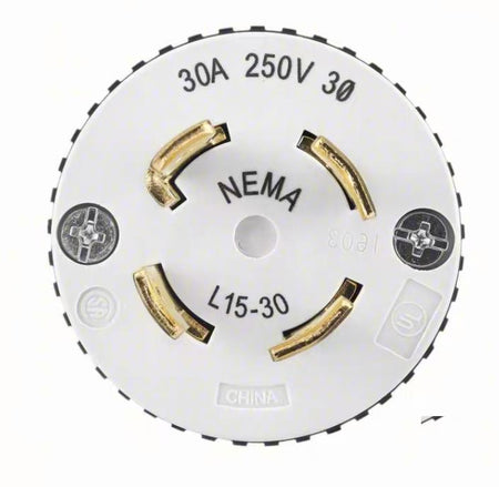Bryant 71530NP 71530NC 4 1 5BRYANT Locking Plug L15-30P Black White 250V AC 30 A 3 Pole 4 Blade Hubbell HBL2721 HBL2723