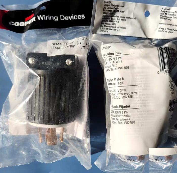 COOPER NEMA L15-30P Cooper L15-30P Plug 30A 250V 3Ph 3P4W Locking Bw 200 HUBBELL HBL2721 Leviton 2721