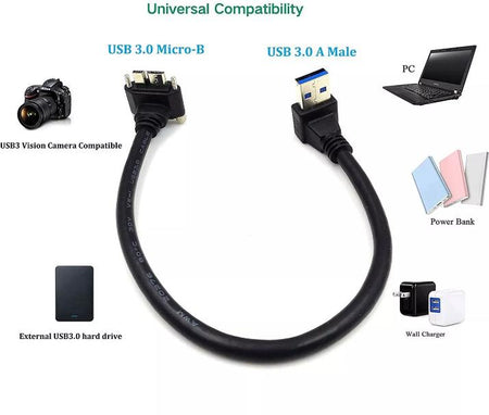 Down Angle USB 3 0 A Male to Micro 3 0 Male Screw Lock Data Sync Charging Cable