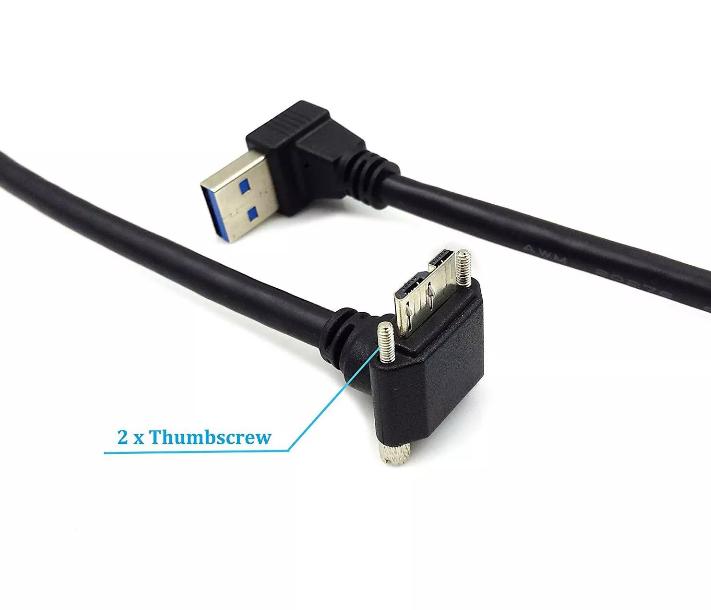 Down Angle USB 3 0 A Male to Micro 3 0 Male Screw Lock Data Sync Charging Cable