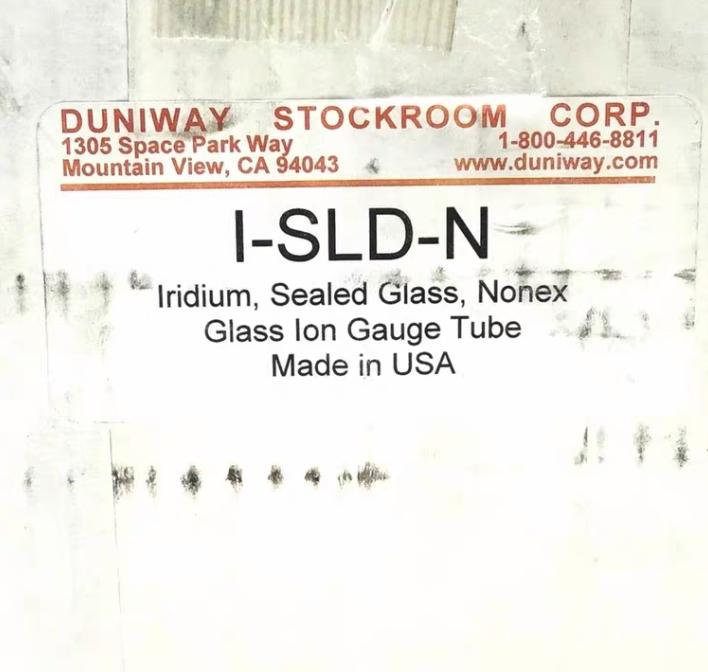 Duniway I-SLD-N Ion Gauge Tube Iridium Filament Sealed Nonex Glass