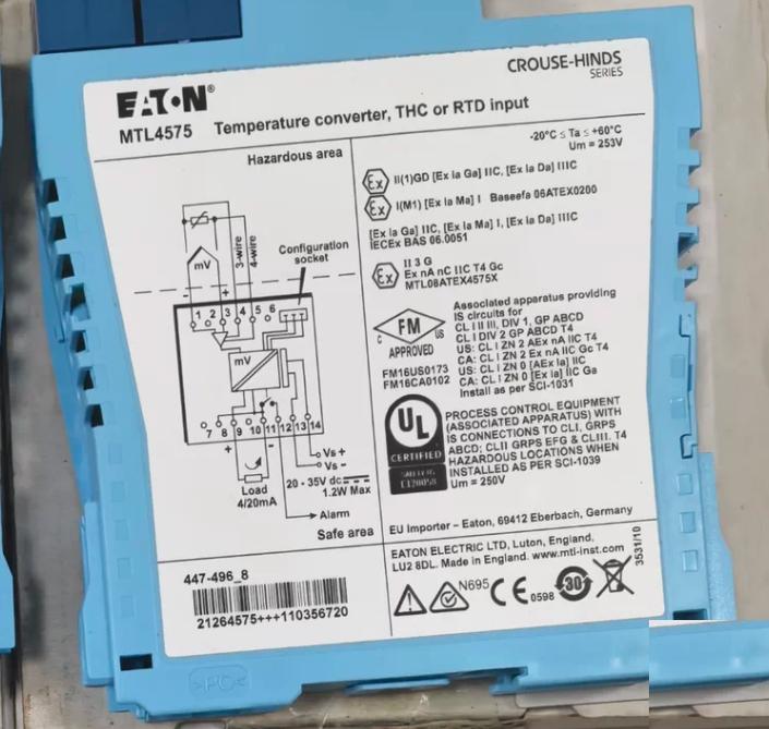 EATON MTL4575 THC RTD 20-35V DC 4-20mA 1 2W KC CE FM UL