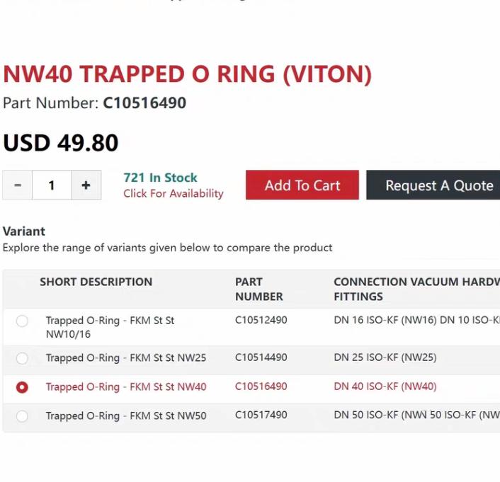 Edwards C10516490 Edwards Trapped Centering O-Ring KF-40 NW-40 Stainless Steel Fluoroelastomer Viton® PN C10516490