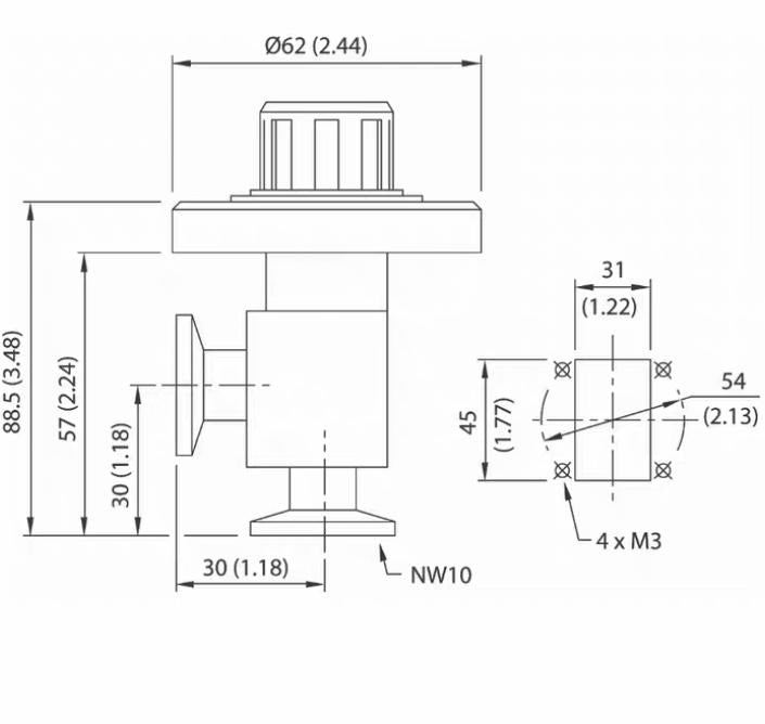 Edwards LV10K C37102000 Fine Control Needle Valve KF10 NW10 body aluminum seat brass filter brass 1