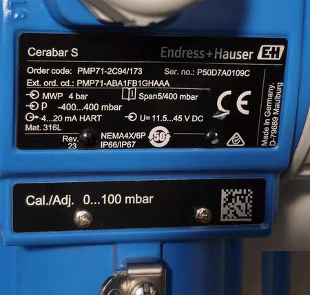 Endress Hauser E H PMP71-2C94 173 0-100 mbar 4-20mA HART 4-20mA HART