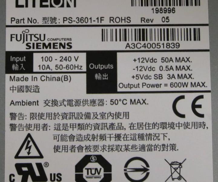 Fujitsu-Siemens PS-3601-1F RX300 600W A3C40051839