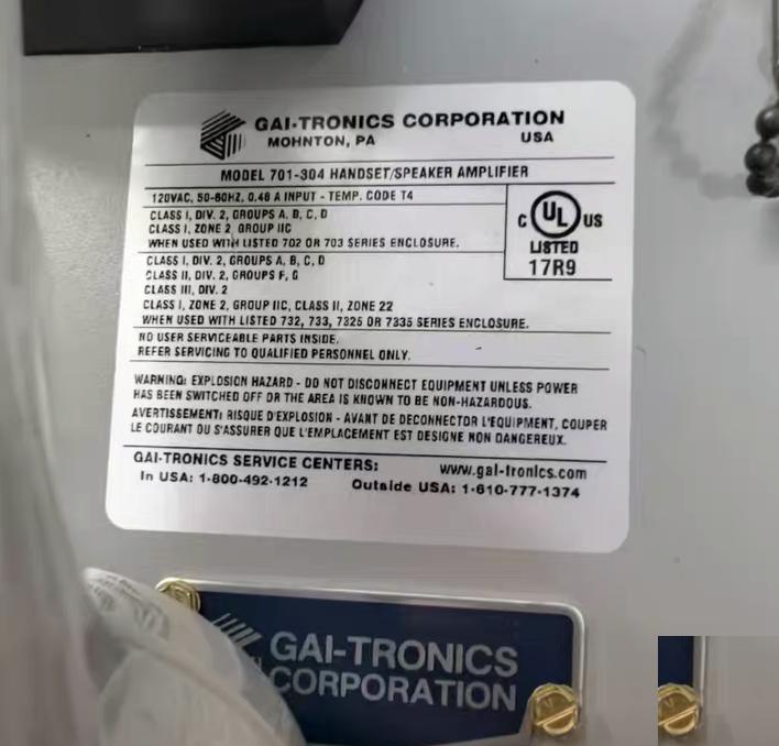 GAI-TRONICS 701-304 UL 120VAC 50-60Hz 0 48A 701 751 NEMA 4X